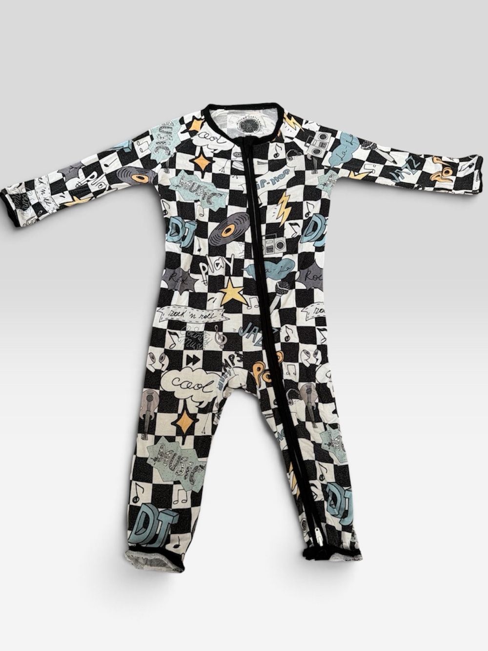 Bamboo Stretchy Checker Music Graphic One-Piece Pajamas Zippy w/ unique print